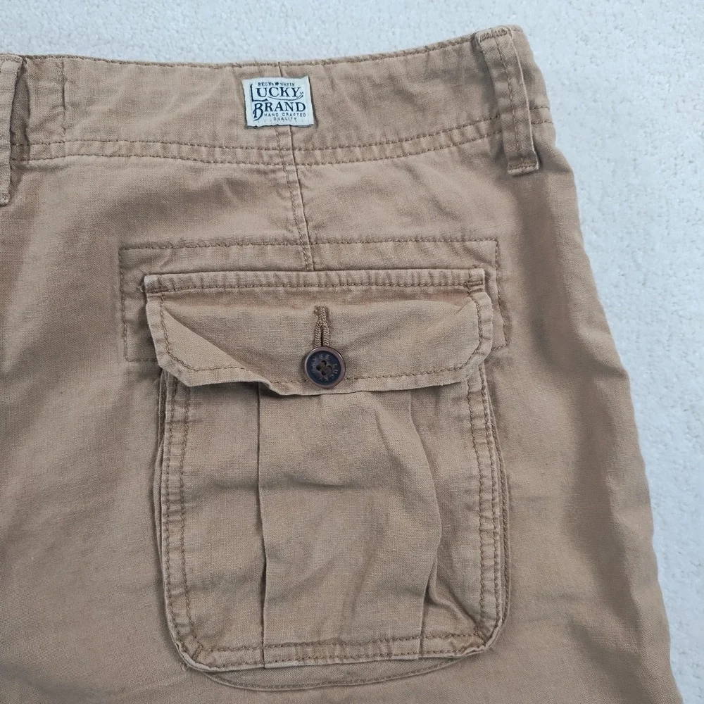 Lucky Brand Linen Shorts Men's 33 Khaki Drawstring Relaxed Safari Summer Beach